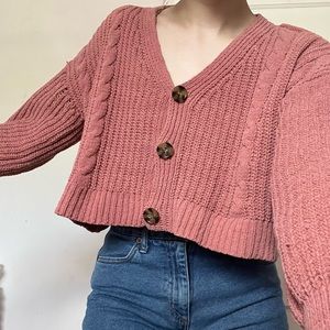 True Craft Pink Cropped Cardigan